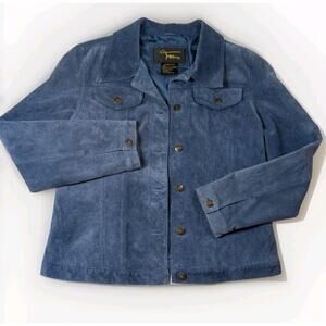 Fabio Blue Suede Washable Leather Jacket Women's M Vintage 90s Short